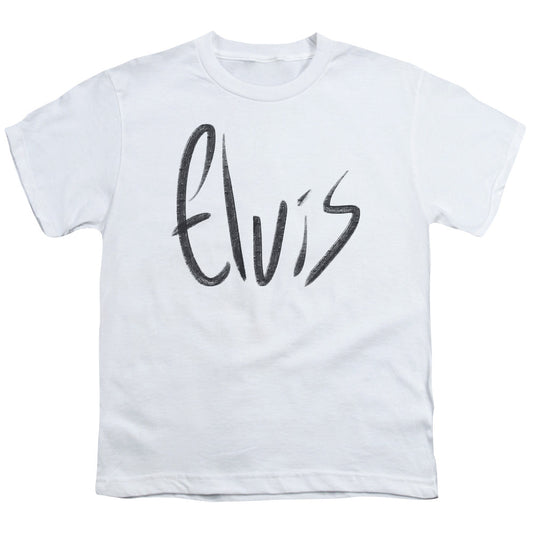 Elvis Presley Sketchy Name Kids Youth T Shirt White Officially Licensed