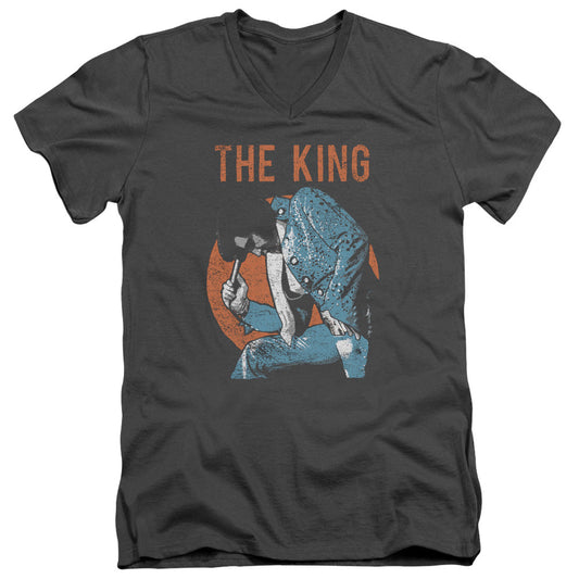 Elvis Presley Mic in Hand Mens Slim Fit V Neck T Shirt Charcoal Officially Licensed