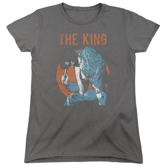 Elvis Presley Mic in Hand Womens T Shirt Charcoal Officially Licensed