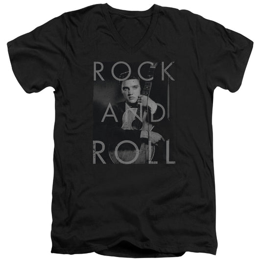 Elvis Presley Rock and Roll Mens Slim Fit V Neck T Shirt Black Officially Licensed