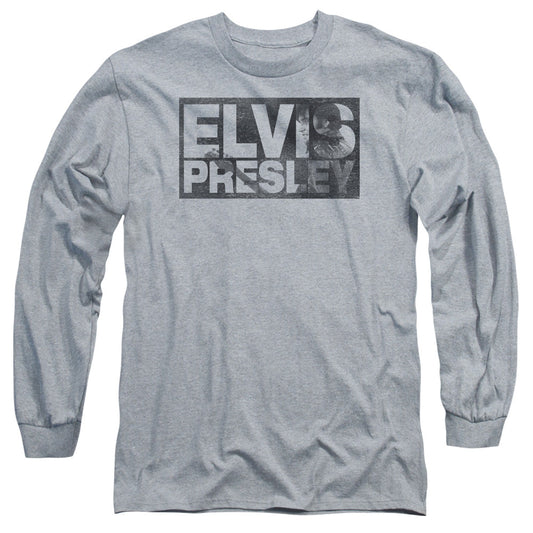 Elvis Presley Block Letters Mens Long Sleeve Shirt Athletic Heather Officially Licensed Officially Licensed