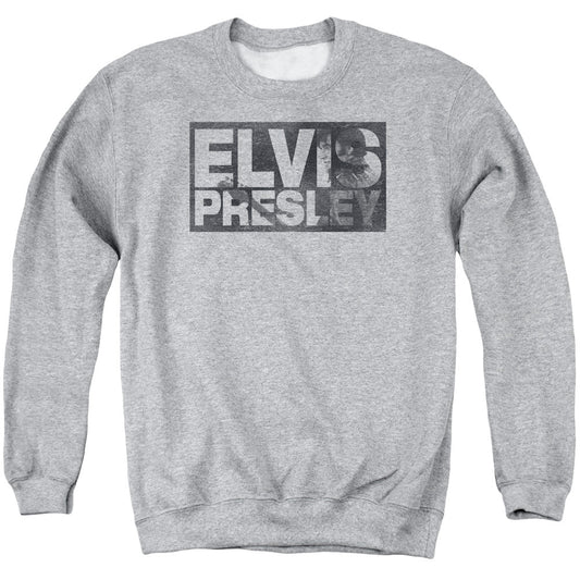 Elvis Presley Block Letters Mens Crewneck Sweatshirt Athletic Heather