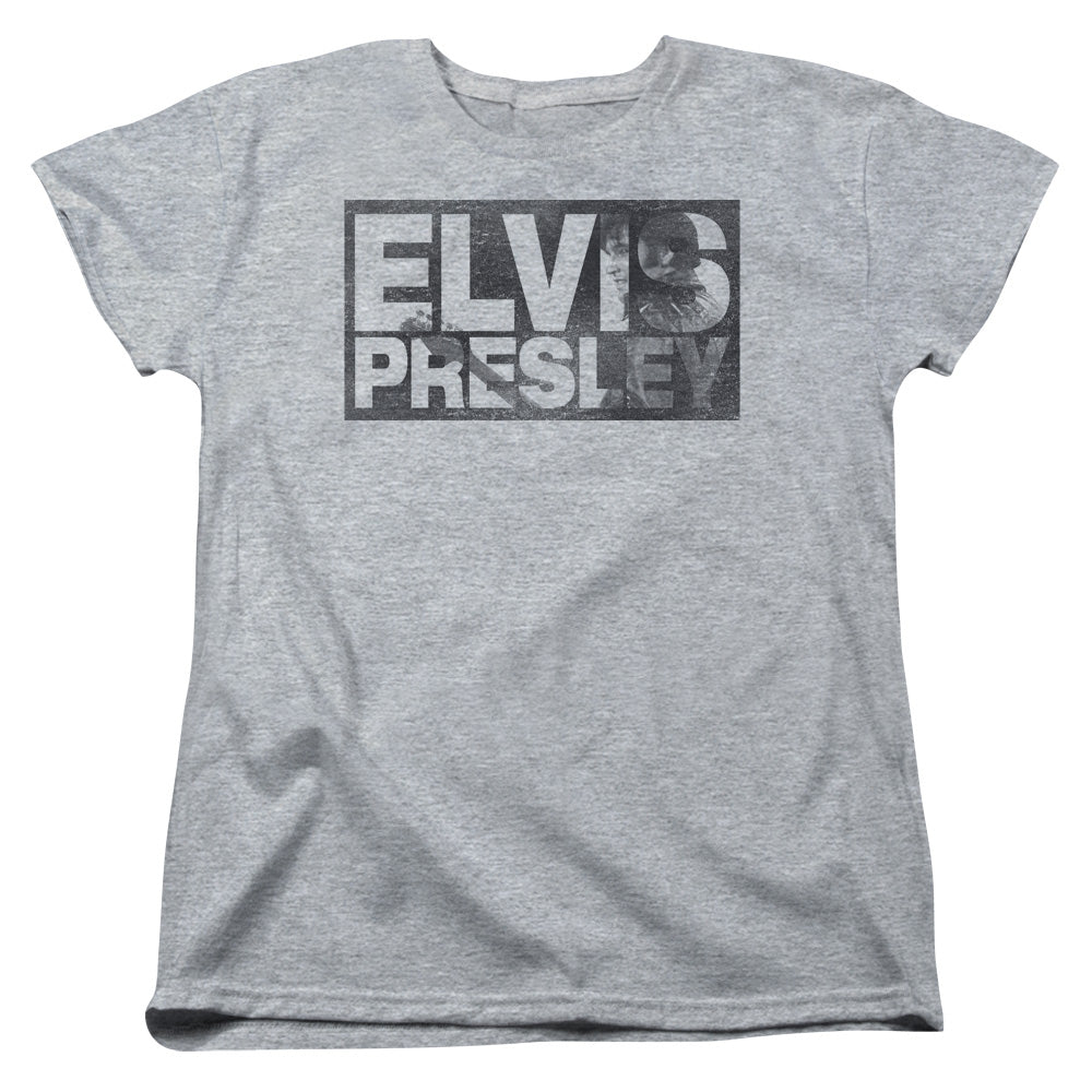 Elvis Presley Block Letters Womens T Shirt Athletic Heather Officially Licensed