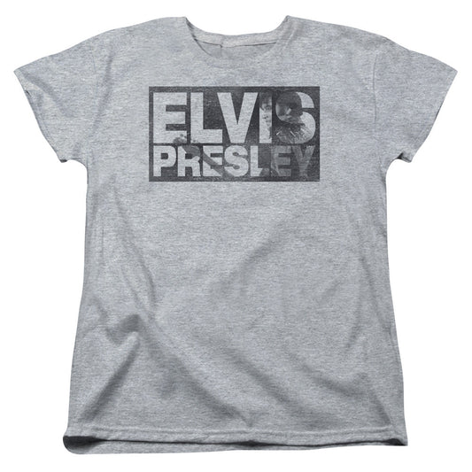 Elvis Presley Block Letters Womens T Shirt Athletic Heather Officially Licensed