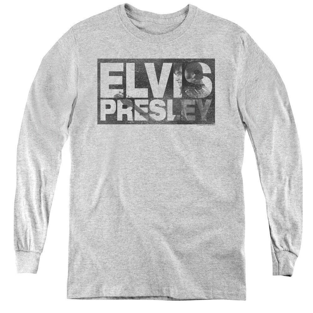 Elvis Presley Block Letters Long Sleeve Kids Youth T Shirt Athletic Heather Officially Licensed