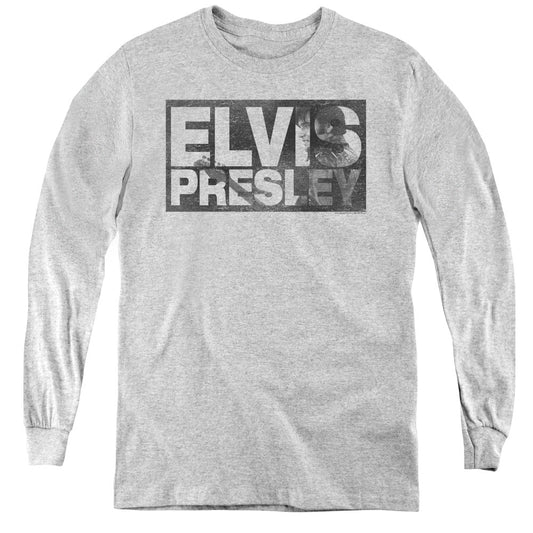 Elvis Presley Block Letters Long Sleeve Kids Youth T Shirt Athletic Heather Officially Licensed