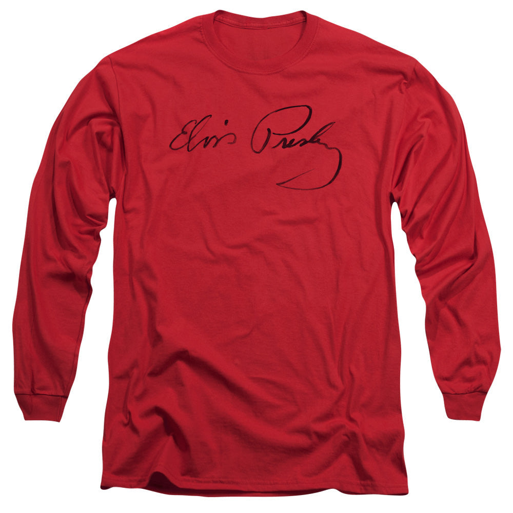 Elvis Presley Signature Sketch Mens Long Sleeve Shirt Red Officially Licensed Officially Licensed