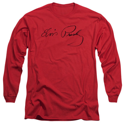 Elvis Presley Signature Sketch Mens Long Sleeve Shirt Red Officially Licensed Officially Licensed