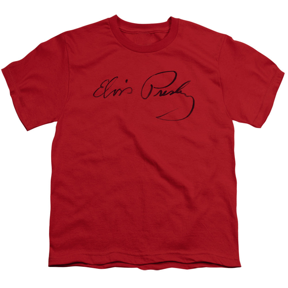 Elvis Presley Signature Sketch Kids Youth T Shirt Red Officially Licensed