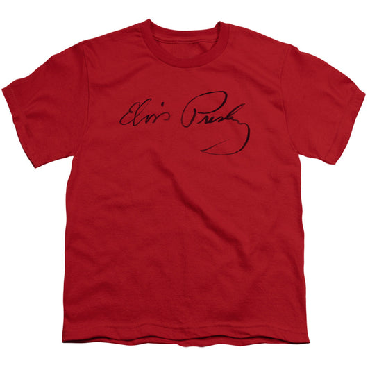 Elvis Presley Signature Sketch Kids Youth T Shirt Red Officially Licensed