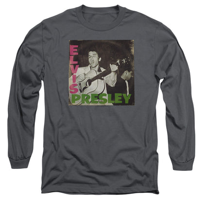 Elvis Presley First Lp Mens Long Sleeve Shirt Charcoal Officially Licensed Officially Licensed