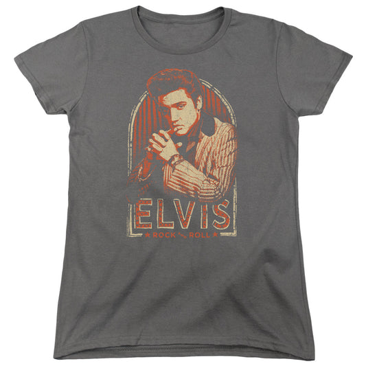 Elvis Presley Stripes Womens T Shirt Charcoal Officially Licensed