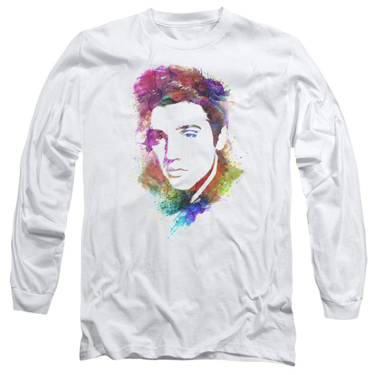 Elvis Presley Watercolor King Mens Long Sleeve Shirt White Officially Licensed Officially Licensed