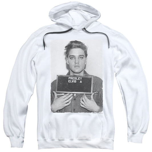 Elvis Presley Army Mug Shot Mens Hoodie White Officially Licensed