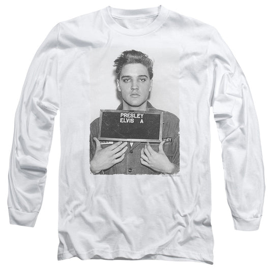Elvis Presley Army Mug Shot Mens Long Sleeve Shirt White Officially Licensed Officially Licensed