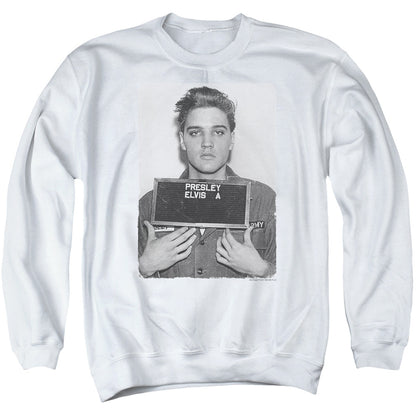 Elvis Presley Army Mug Shot Mens Crewneck Sweatshirt White