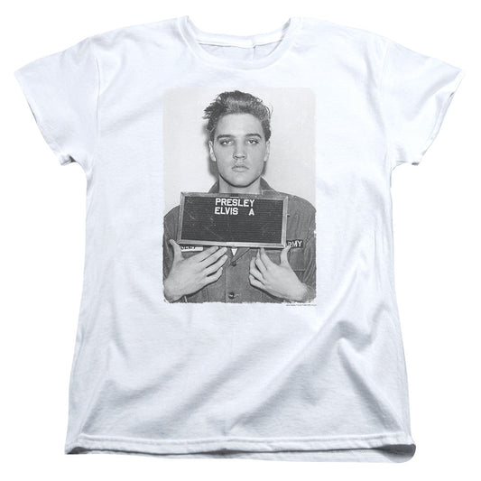 Elvis Presley Army Mug Shot Womens T Shirt White Officially Licensed