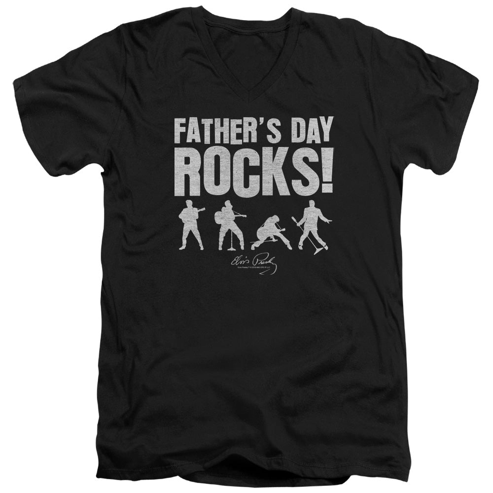 Elvis Presley Fathers Day Rocks Mens Slim Fit V Neck T Shirt Black Officially Licensed