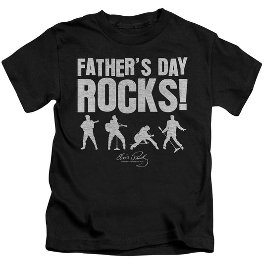 Elvis Presley Fathers Day Rocks Juvenile Kids Youth T Shirt Black Officially Licensed