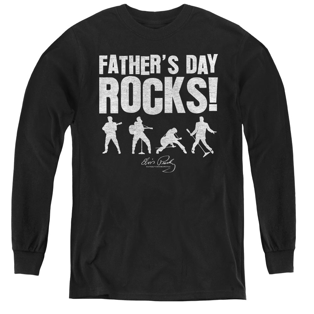 Elvis Presley Fathers Day Rocks Long Sleeve Kids Youth T Shirt Black Officially Licensed