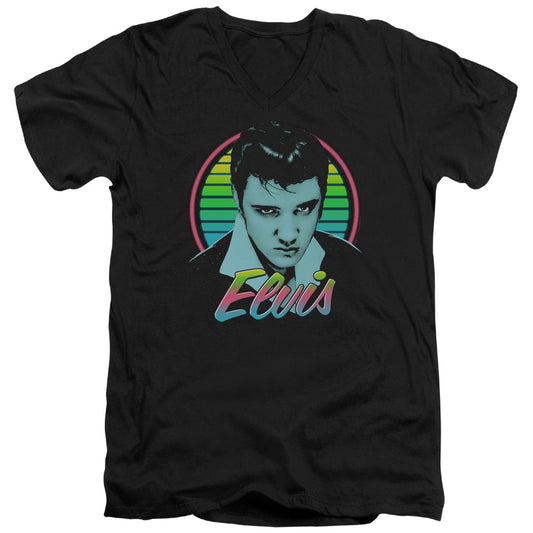 Elvis Presley Neon King Mens Slim Fit V Neck T Shirt Black Officially Licensed