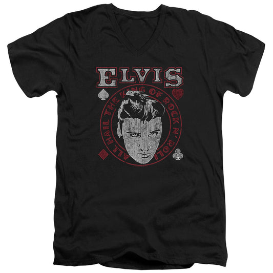 Elvis Presley Hail the King Mens Slim Fit V Neck T Shirt Black Officially Licensed