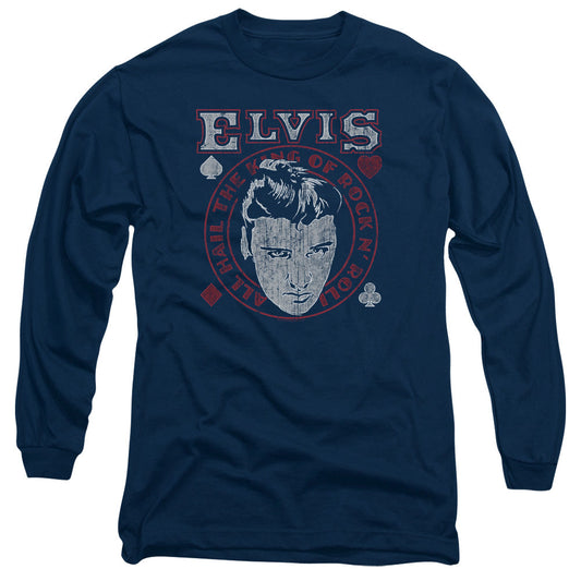Elvis Presley Hail The King Mens Long Sleeve Shirt Navy Officially Licensed Officially Licensed