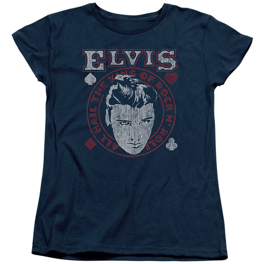 Elvis Presley Hail the King Womens T Shirt Navy Blue Officially Licensed