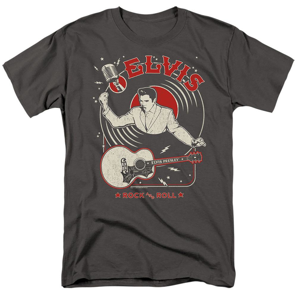 Elvis Presley Rock And Roll Record Mens T Shirt Charcoal Officially Licensed