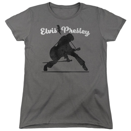 Elvis Presley Overprint Womens T Shirt Charcoal Officially Licensed
