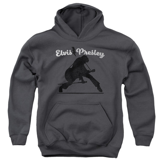Elvis Presley Overprint Kids Youth Hoodie Charcoal Officially Licensed