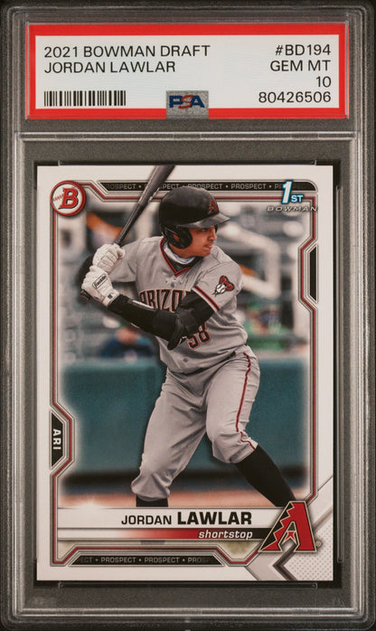 Graded 2021 Topps Bowman Draft Jordan Lawler #BD194 Rookie RC Baseball Card PSA 10 Gem Mint