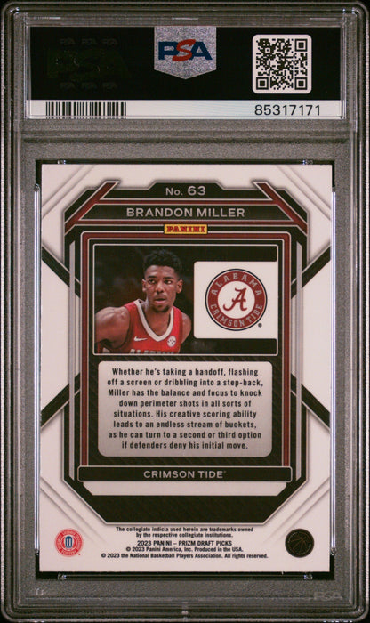 Graded 2023 Panini Prizm Draft Picks Brandon Miller #63 Rookie RC Basketball Card PSA 10 Gem Mint