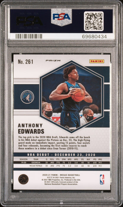 Graded 2020-21 Panini Mosaic Anthony Edwards #261 Red Mosaic Rookie RC Basketball Card PSA 10 Gem Mint