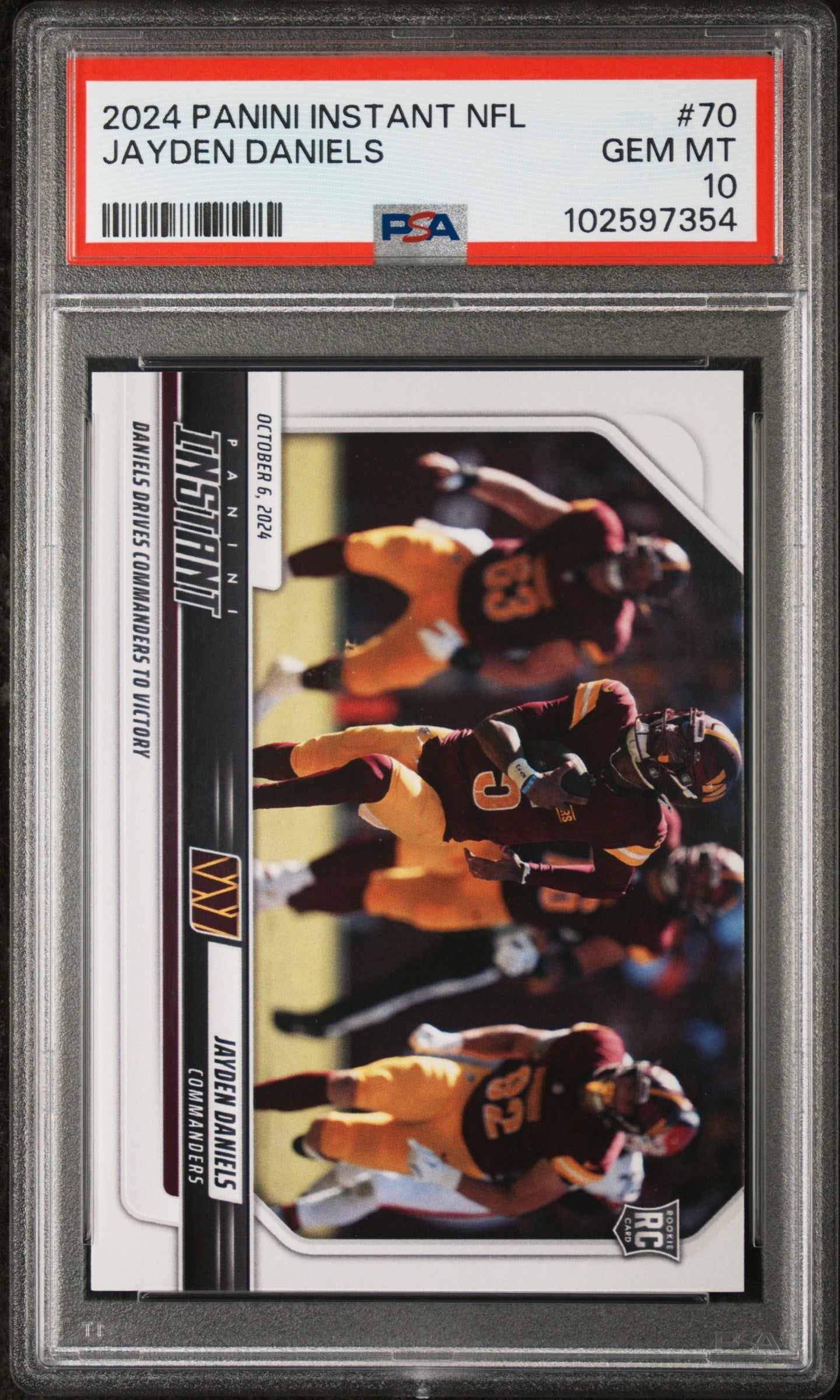 Graded 2024 Panini Instant NFL Jayden Daniels #70 Rookie RC Football Card PSA 10 Gem Mint