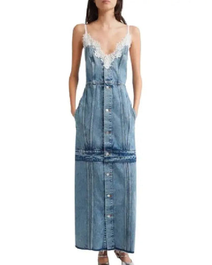 E! News Hannah Waddingham Denim Trim Dress