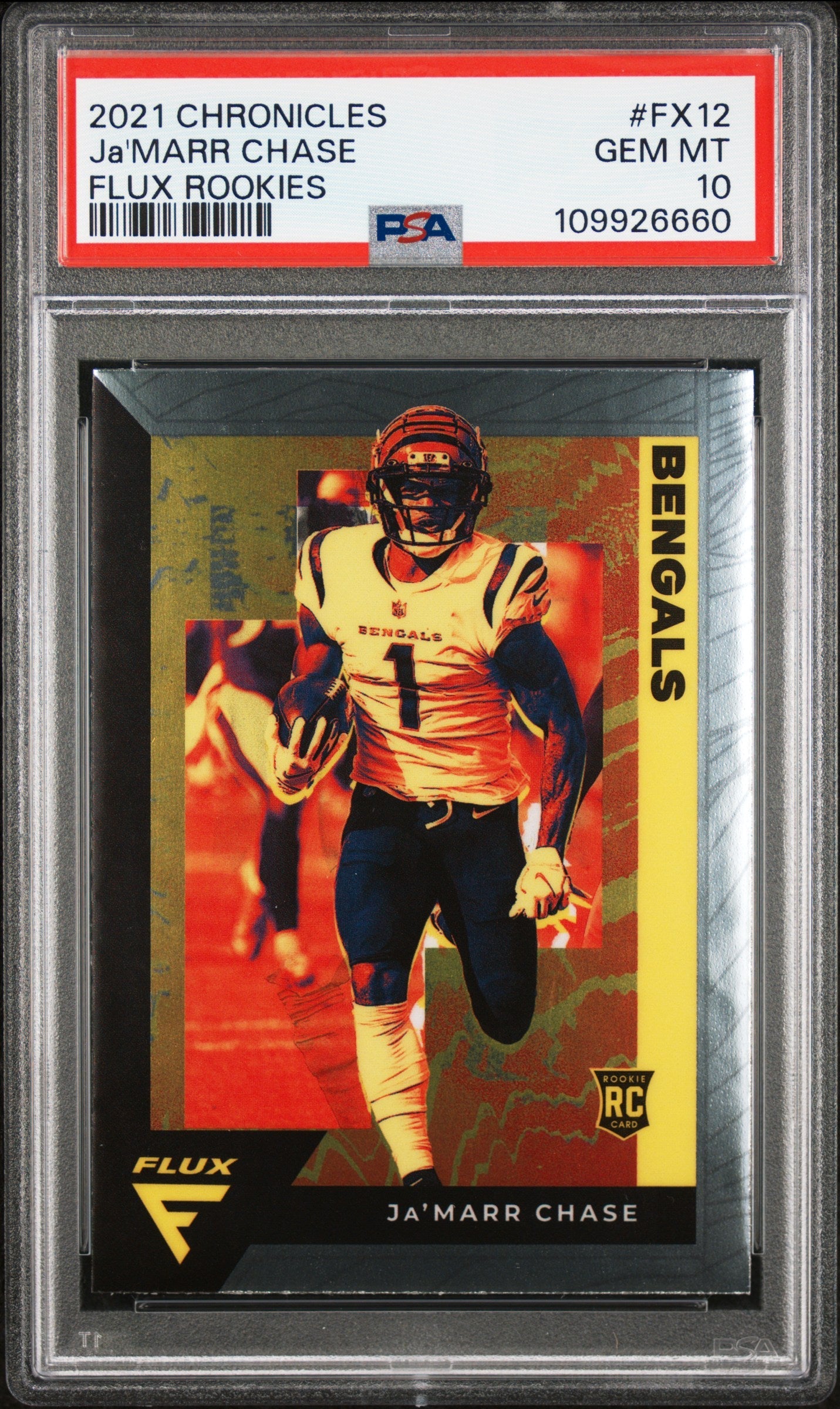 Graded 2021 Panini Chronicles Ja'Marr Chase #FX12 Flux Rookies Rookie RC Football Card PSA 10 Gem Mint