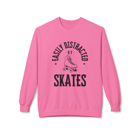Easily Distracted by Skates Unisex Fleece Crewneck Sweatshirt