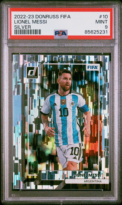 Graded 2022 Panini Donruss FIFA Lionel Messi #10 Silver Soccer Card PSA 9 Mint