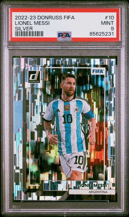 Graded 2022 Panini Donruss FIFA Lionel Messi #10 Silver Soccer Card PSA 9 Mint
