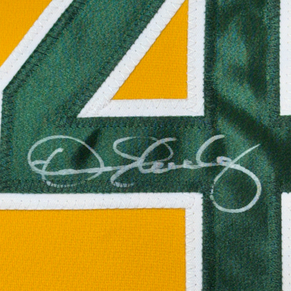 Framed Autographed/Signed Dennis Eckersley 35x39 Oakland Yellow Baseball Jersey JSA COA