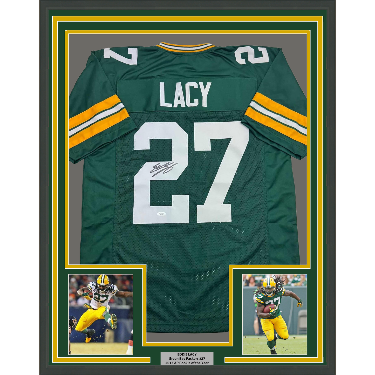 Framed Autographed/Signed Eddie Lacy 35x39 Green Bay Green Football Jersey JSA COA