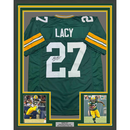 Framed Autographed/Signed Eddie Lacy 35x39 Green Bay Green Football Jersey JSA COA