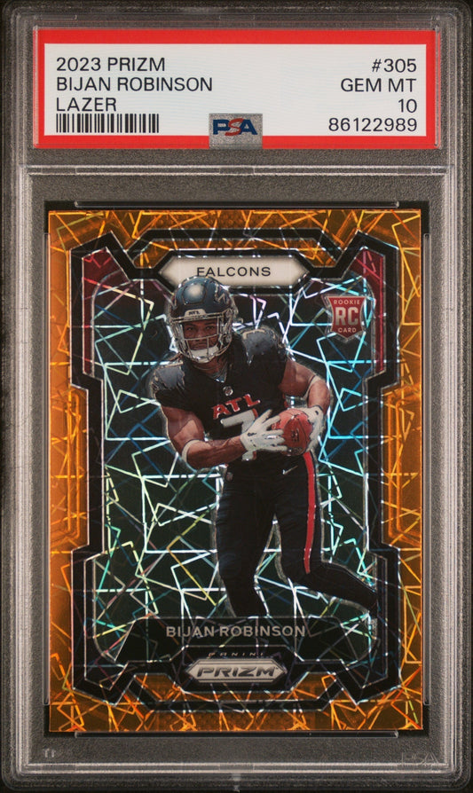Graded 2023 Panini Prizm Bijan Robinson #305 Lazer Rookie RC Football Card PSA 10 Gem Mint