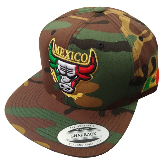 Embroidered SnapBack Mexican Bull logo Camouflage Hat