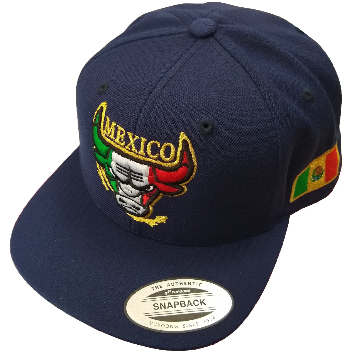 Embroidered SnapBack Mexican Bull logo Navy Hat