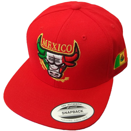 Embroidered SnapBack Mexican Bull logo Red Hat
