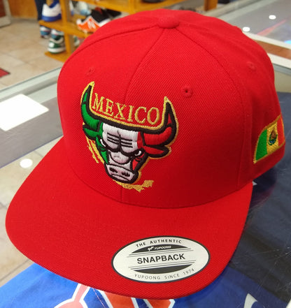 Embroidered SnapBack Mexican Bull logo Red Hat