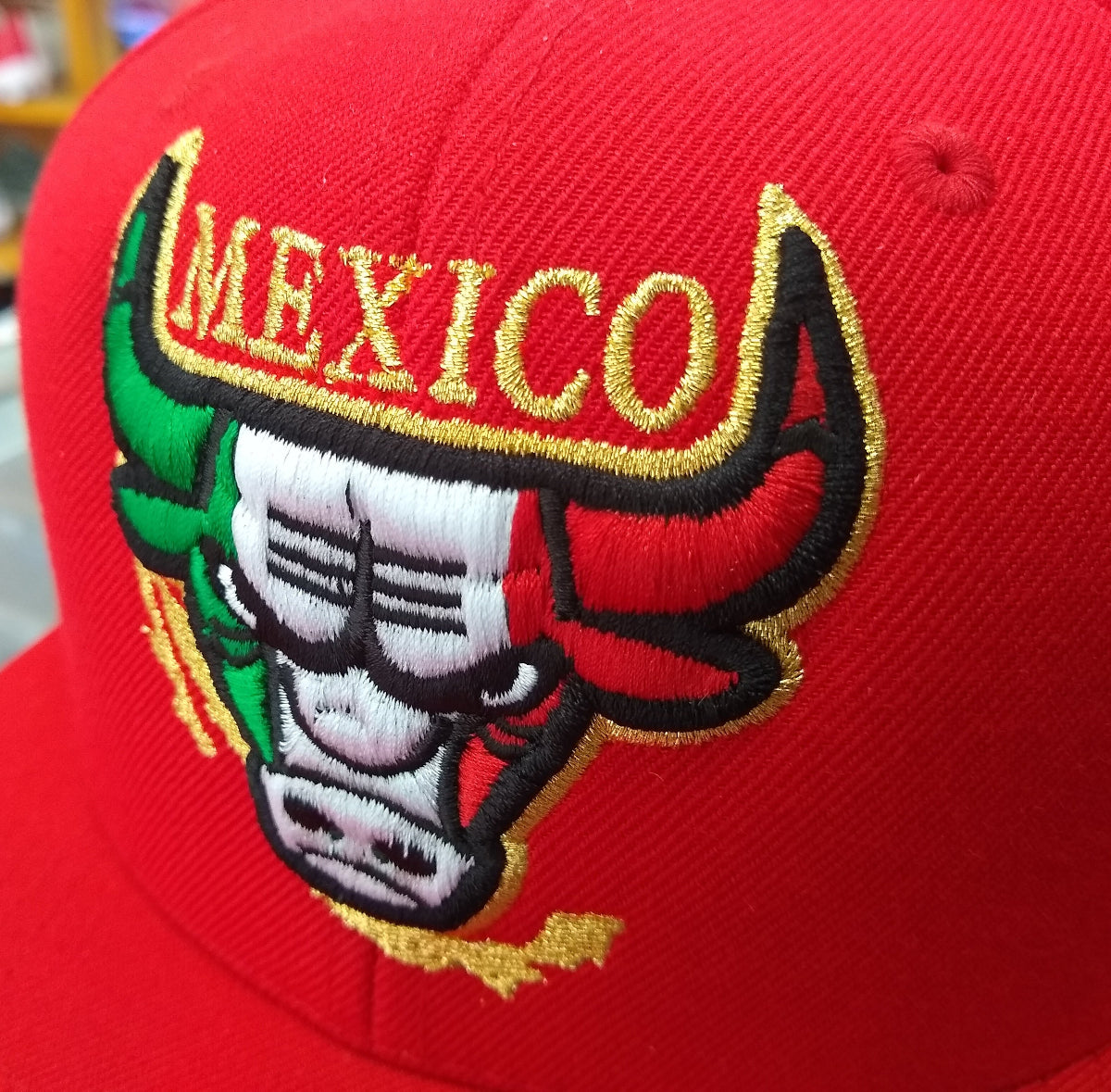 Embroidered SnapBack Mexican Bull logo Red Hat