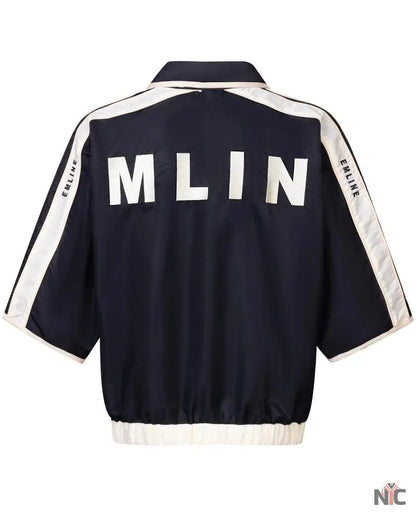 Emline Satin Windbreaker Top Black & Cream